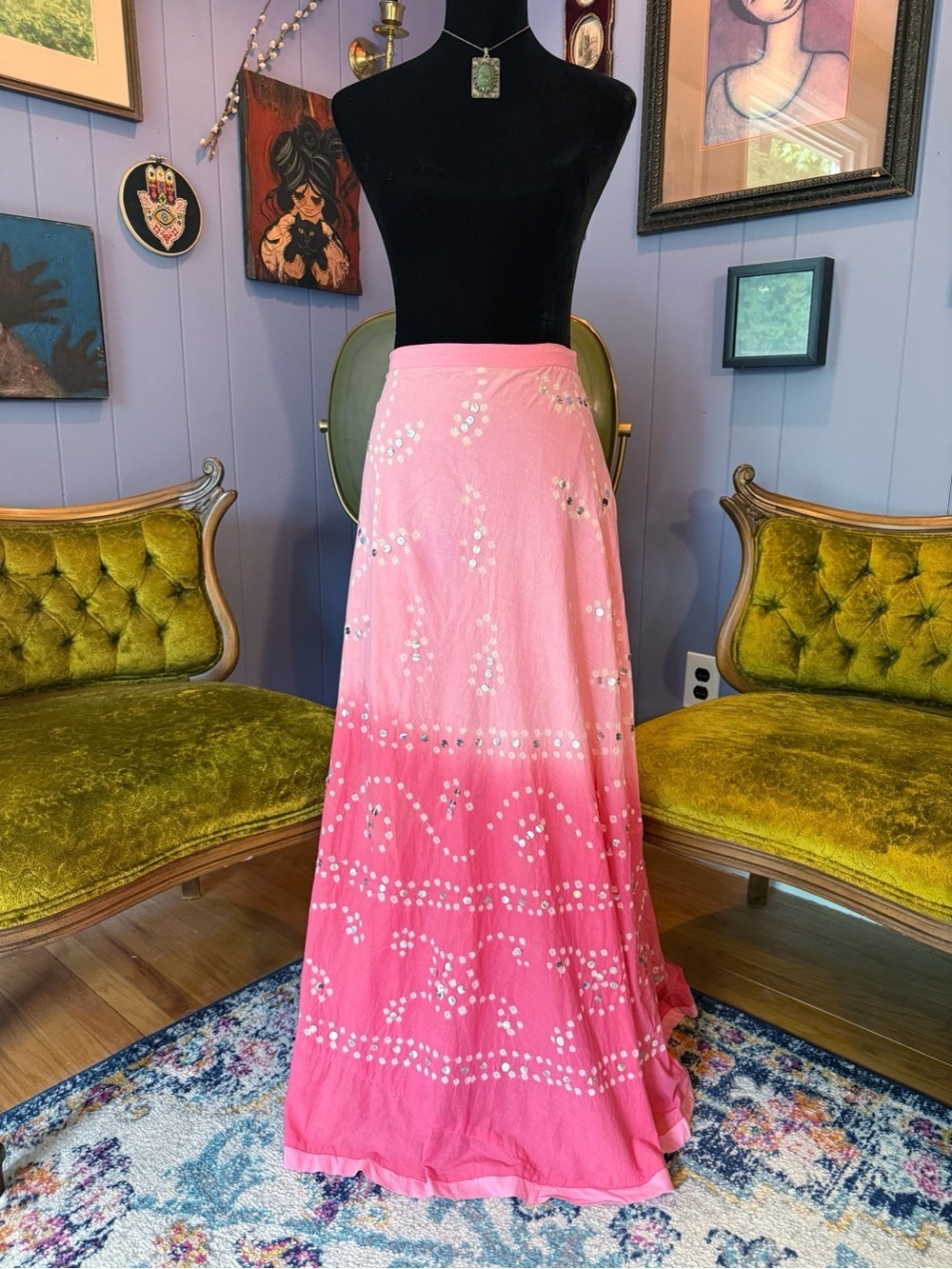 Vtg Y2K Willi Smith Ombre Mermaidcore Fairycore Pastel Mirror Work Maxi Skirt